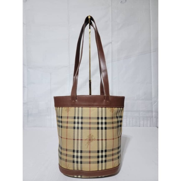 Authentic Burberry Vintage Haymarket Check Canvas Bucket Bag Beige/Brown - Picture 1 of 13
